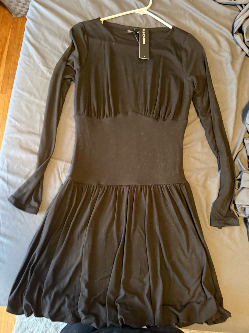 Fashion Nova Black Long Sleeve Fit-and-Flare Dress
